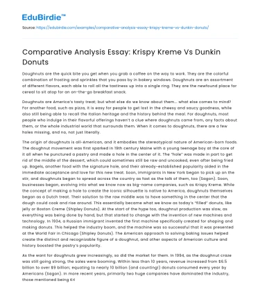 Comparative Analysis Essay: Krispy Kreme Vs Dunkin Donuts