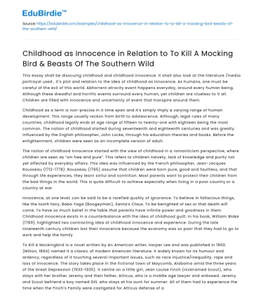 Childhood Innocence in ‘To Kill a Mockingbird’ & ‘Beasts of the Southern Wild’