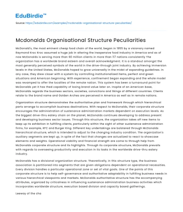 Mcdonalds Organisational Structure Peculiarities