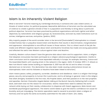 The Perception of Islam as an Inherently Violent Religion