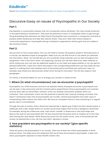 Discursive Essay on Issues of Psychopaths in Our Society
