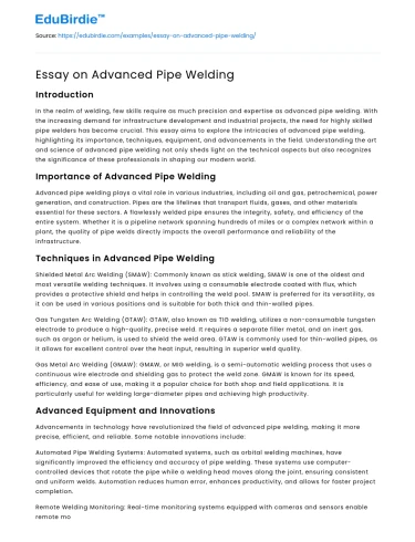 Essay on Advanced Pipe Welding