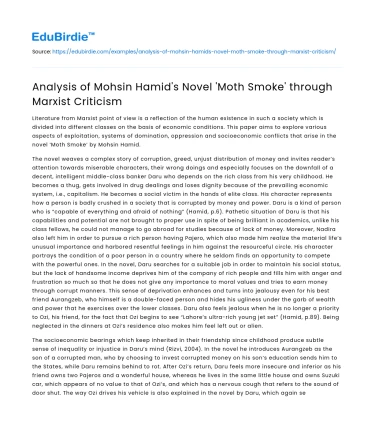 Analysis of Mohsin Hamid’s Novel ‘Moth Smoke’ through Marxist Criticism