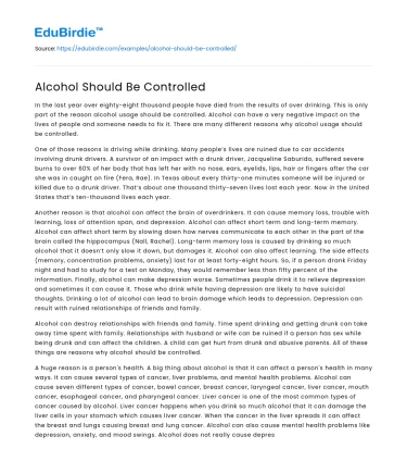 Alcohol Should Be Controlled