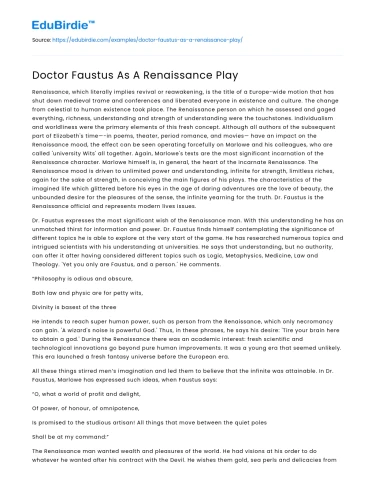 Doctor Faustus As A Renaissance Play