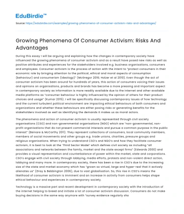 Growing Phenomena Of Consumer Activism: Risks And Advantages