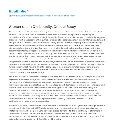 Atonement in Christianity: Critical Essay