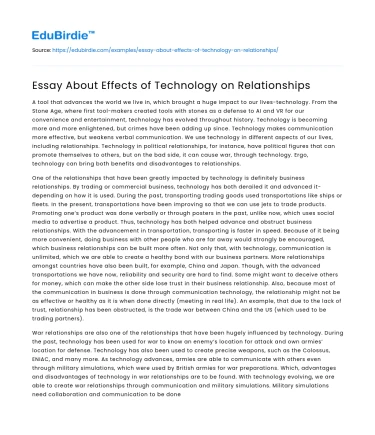 Essay About Effects of Technology on Relationships