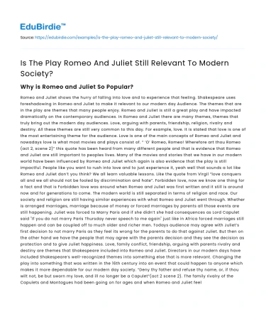 Is The Play Romeo And Juliet Still Relevant To Modern Society?