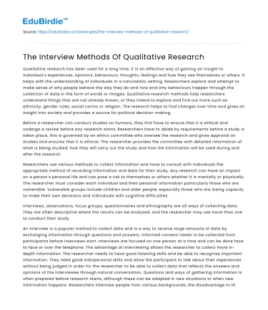 The Interview Methods Of Qualitative Research
