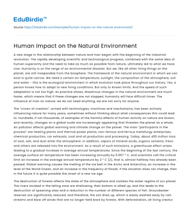 Human Impact on the Natural Environment