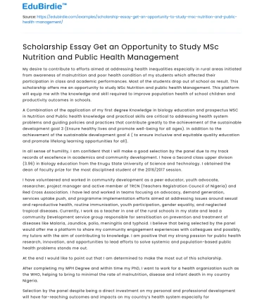 MSc Nutrition & Public Health Scholarship Essay Opportunity