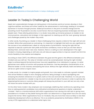 Leader in Today’s Challenging World