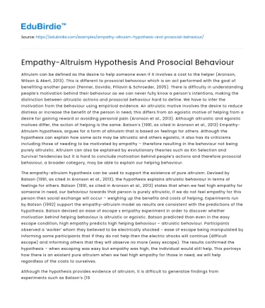 Empathy-Altruism Hypothesis And Prosocial Behaviour