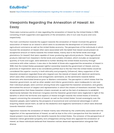 Perspectives on Hawaii’s Annexation: A Historical Analysis