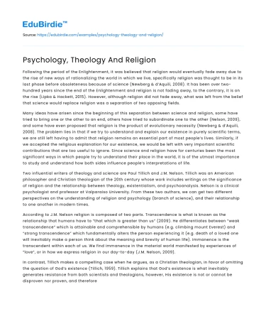Psychology, Theology And Religion