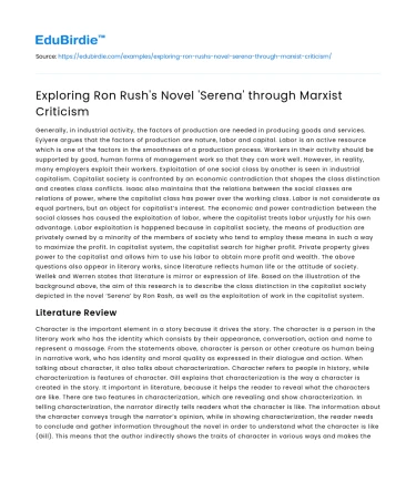 Exploring Ron Rush’s Novel ‘Serena’ through Marxist Criticism