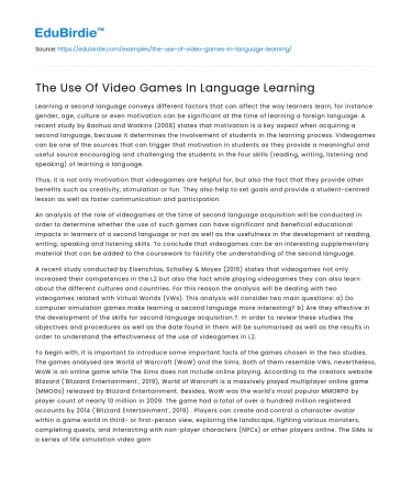 The Use Of Video Games In Language Learning