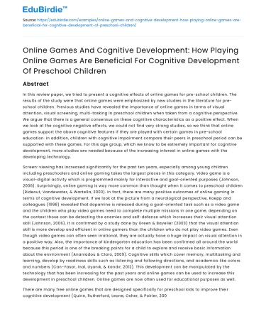 Online Games Benefit Preschool Cognitive Development