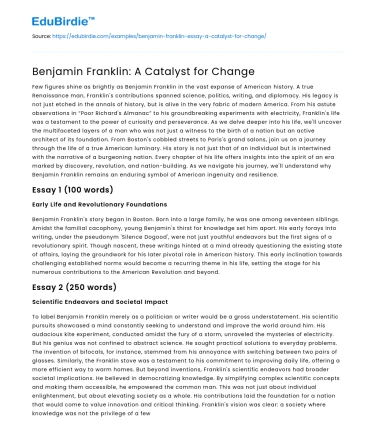 Benjamin Franklin: A Catalyst for Change