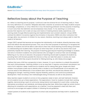 Reflective Essay about the Purpose of Teaching