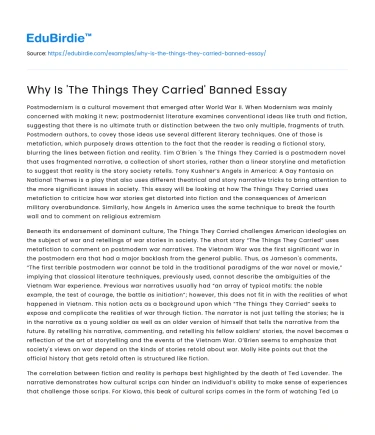 Why Is ‘The Things They Carried’ Banned Essay