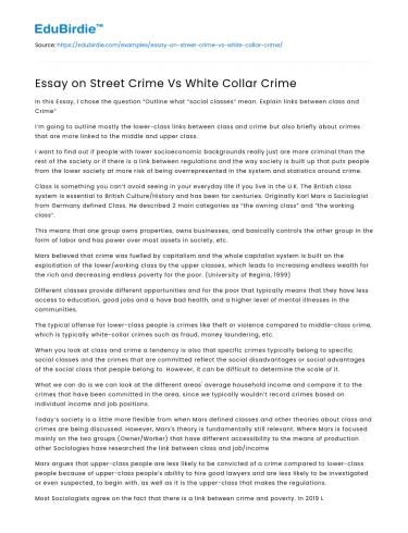 Essay on Street Crime Vs White Collar Crime