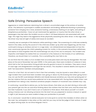 Safe Driving: Persuasive Speech