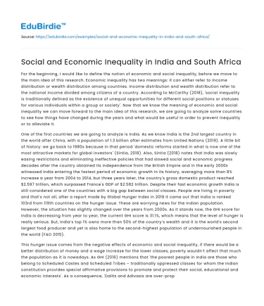 Social and Economic Inequality in India and South Africa
