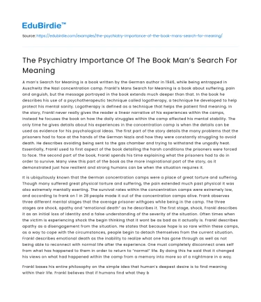 The Psychiatry Importance Of The Book Man’s Search For Meaning