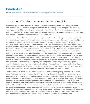 The Role Of Societal Pressure In The Crucible