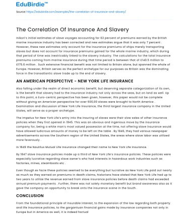 The Correlation Of Insurance And Slavery