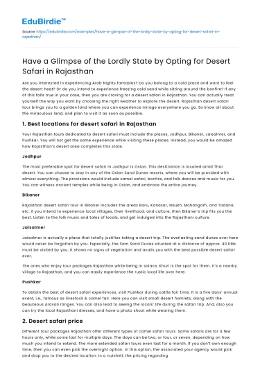 Experience Lordly State with Rajasthan Desert Safari