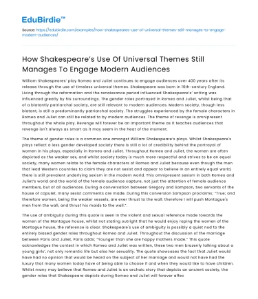 Shakespeare’s Universal Themes Engage Modern Audiences