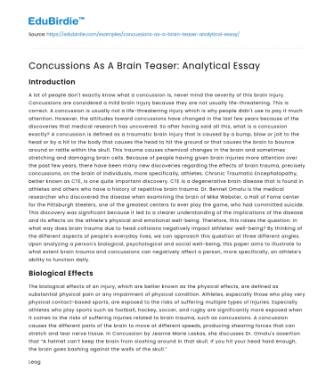 Concussions As A Brain Teaser: Analytical Essay