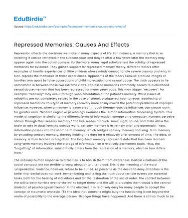 Repressed Memories: Causes And Effects