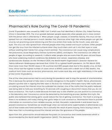 Pharmacist’s Role During The Covid-19 Pandemic
