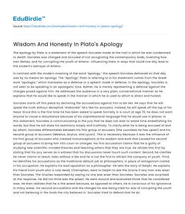 Wisdom And Honesty In Plato’s Apology