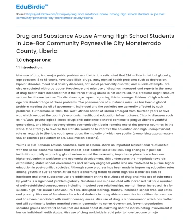 Drug Abuse Among High School Students in Joe-Bar Community, Liberia