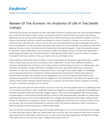 Review Of The Survivor: An Anatomy Of Life In The Death Camps