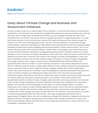 Essay About Climate Change and Business and Government Initiatives