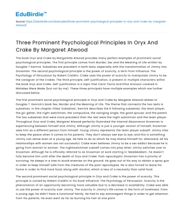 Psychological Principles in Oryx And Crake