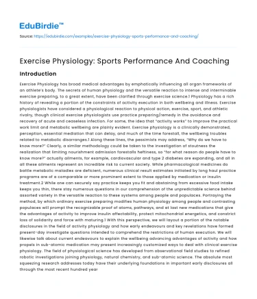 Exercise Physiology: Sports Performance And Coaching