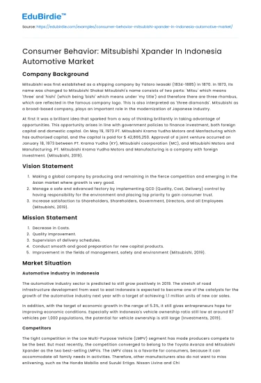 Consumer Behavior: Mitsubishi Xpander In Indonesia Automotive Market