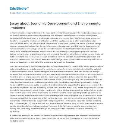 Essay about Economic Development and Environmental Problems