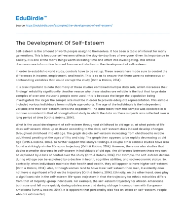 The Development Of Self-Esteem