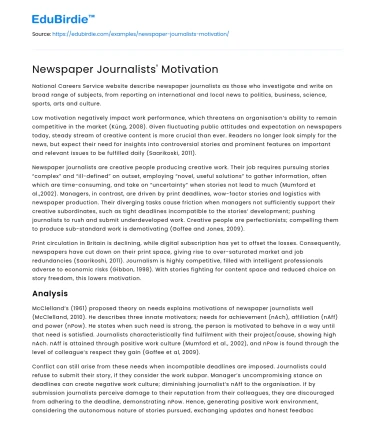 Newspaper Journalists’ Motivation