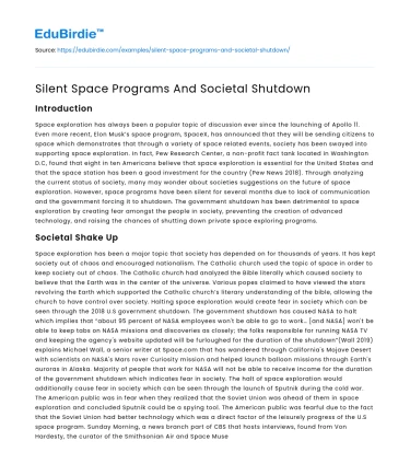 Silent Space Programs And Societal Shutdown