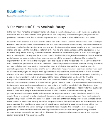 V for Vendetta’ Film Analysis Essay