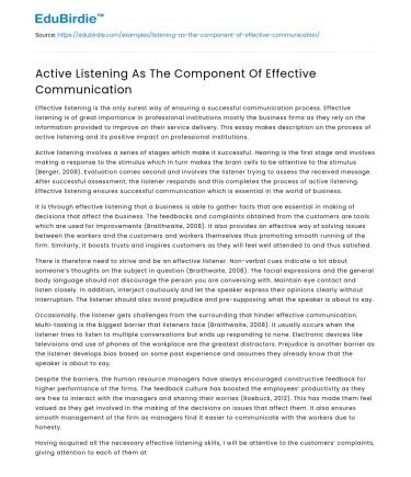 Active Listening As The Component Of Effective Communication